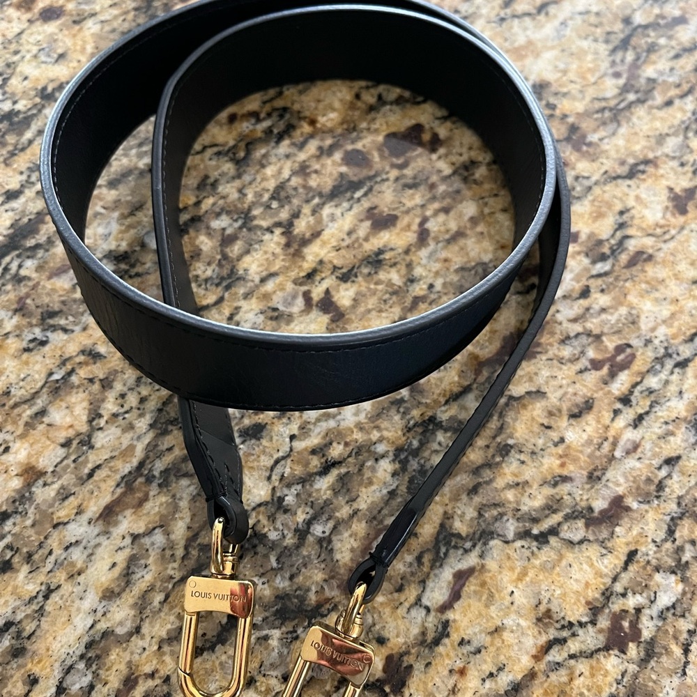 Louis Vuitton Black Leather Belt with Gold Accents
